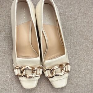 Alex Marie Cream Loafers with Gold Chain Accent